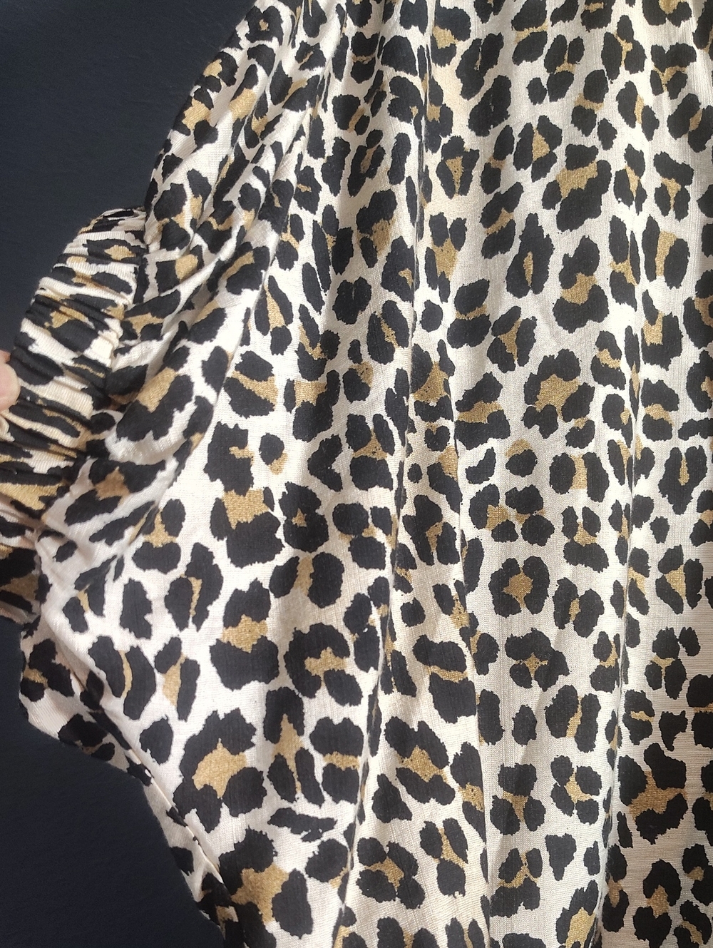Entro Leopard Print Dolman Sleeve Top with Striped Green and Tan Trim - Picture 4 of 7